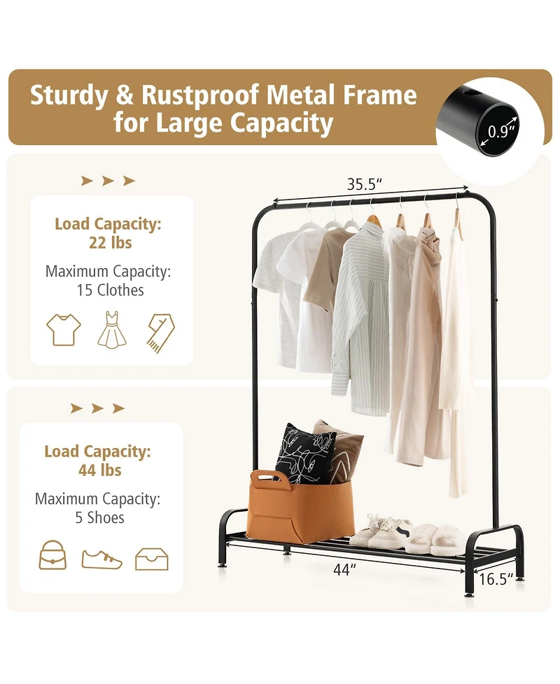 Costway Industrial Metal Garment Rack Heavy Duty Floor Cloth Rack w/ Shoe Storage Shelf