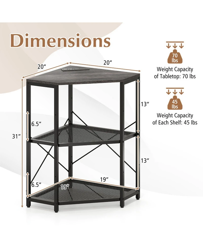 Gouun Corner Printer Stand with Built-In Power Outlet and 3-Tier Adjustable Storage