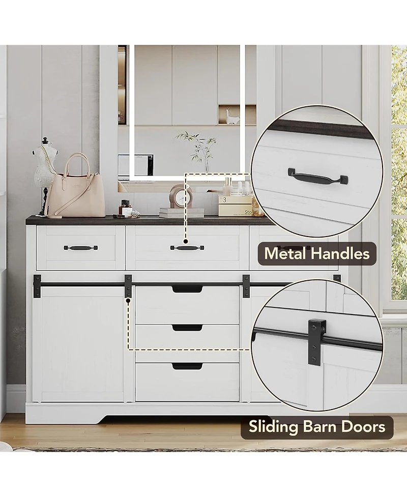 gaomon 6 Drawer Dresser with Mirror, Makeup Vanity Chest with Sliding Barn Doors for Bedroom