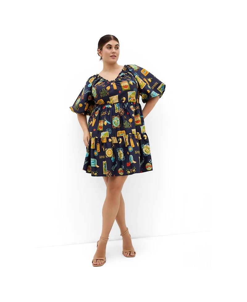 City Chic Women's Fantasy Dolce Print Puff Sleeve Mini Dress