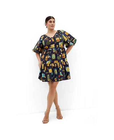 City Chic Women's Fantasy Dolce Print Puff Sleeve Mini Dress