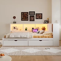 Streamdale Furniture Wood Daybed with Storage Shelves, Usb, Led, and 2 Drawers