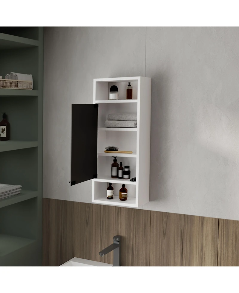 Airsurfer Pine Look Medicine Cabinet with Mirrored Door and Open Shelf Wall Mounted Bathroom Storage Organizer White