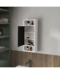 Airsurfer Pine Look Medicine Cabinet with Mirrored Door and Open Shelf Wall Mounted Bathroom Storage Organizer White