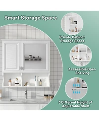 Airsurfer 30 Inch Mirror Medicine Cabinet with Open Shelves Wall Mounted Home Storage Cabinet with Doors and Adjustable Shelf Bathroom Storage