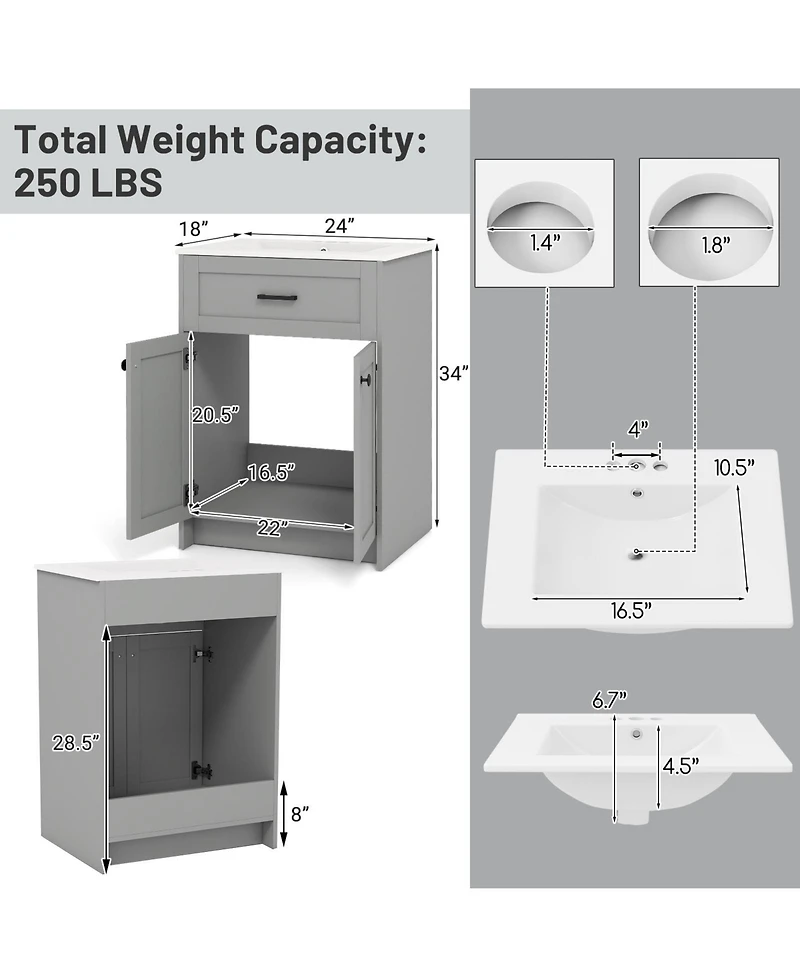 Casainc Bathroom Vanity Unit with Basin and Double Door Storage Cabinet