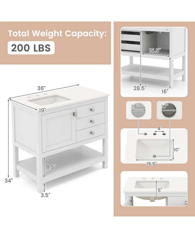 Casainc Freestanding Bathroom Vanity Unit with Basin and Floor Storage Cabinet