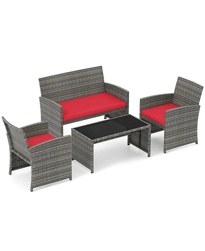 Gouun 4-Piece Patio Wicker Conversation Set with Loveseat and Armchairs