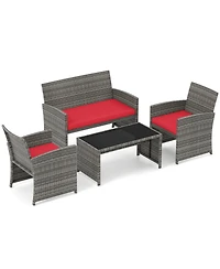 Gouun 4-Piece Patio Wicker Conversation Set with Loveseat and Armchairs
