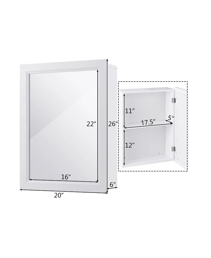 sumyeg Wall Mounted Adjustable Medicine Storage Mirror Cabinet Organizer
