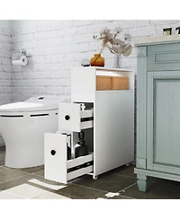 sumyeg Mdf, Engineered Wood Deep Slide-Out Drawers Slim Bathroom Cabinet Wooden Organizer