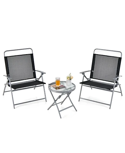 Gymax 3 Piece Patio Folding Chair Set with Coffee Table and Extra-Large Seat Porch Backyard Poolside