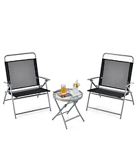 Gymax 3 Piece Patio Folding Chair Set with Coffee Table and Extra-Large Seat Porch Backyard Poolside