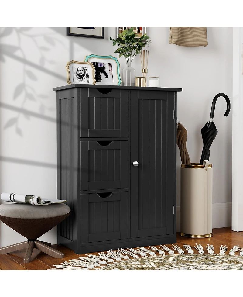 sumyeg Bathroom Floor Side Storage Cabinet with 3 Drawers and 1 Cupboard