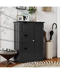 sumyeg Bathroom Floor Side Storage Cabinet with 3 Drawers and 1 Cupboard
