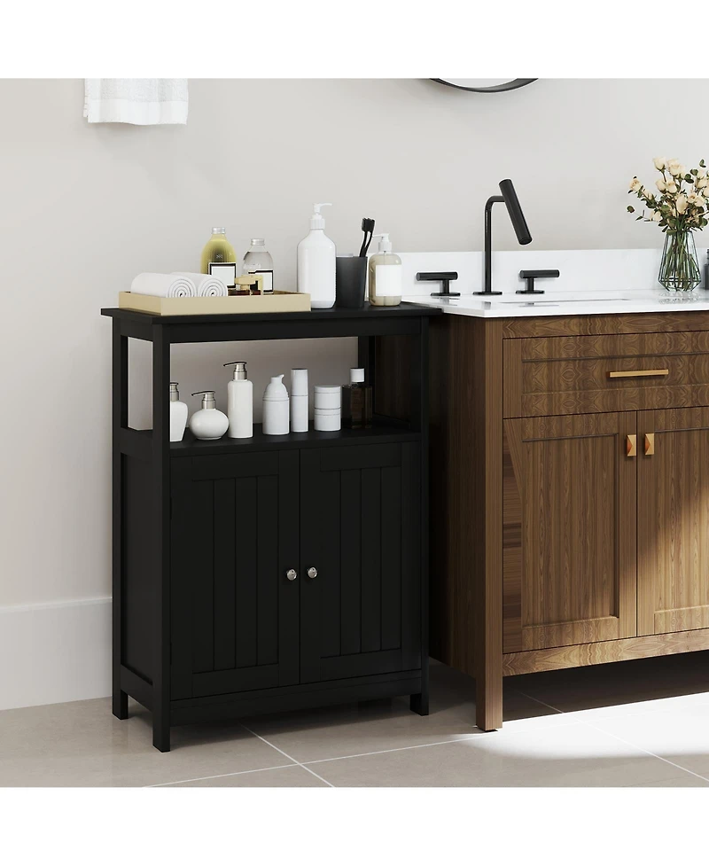 sumyeg Bathroom Floor Storage Cabinet with Open Compartment Freestanding Organizer
