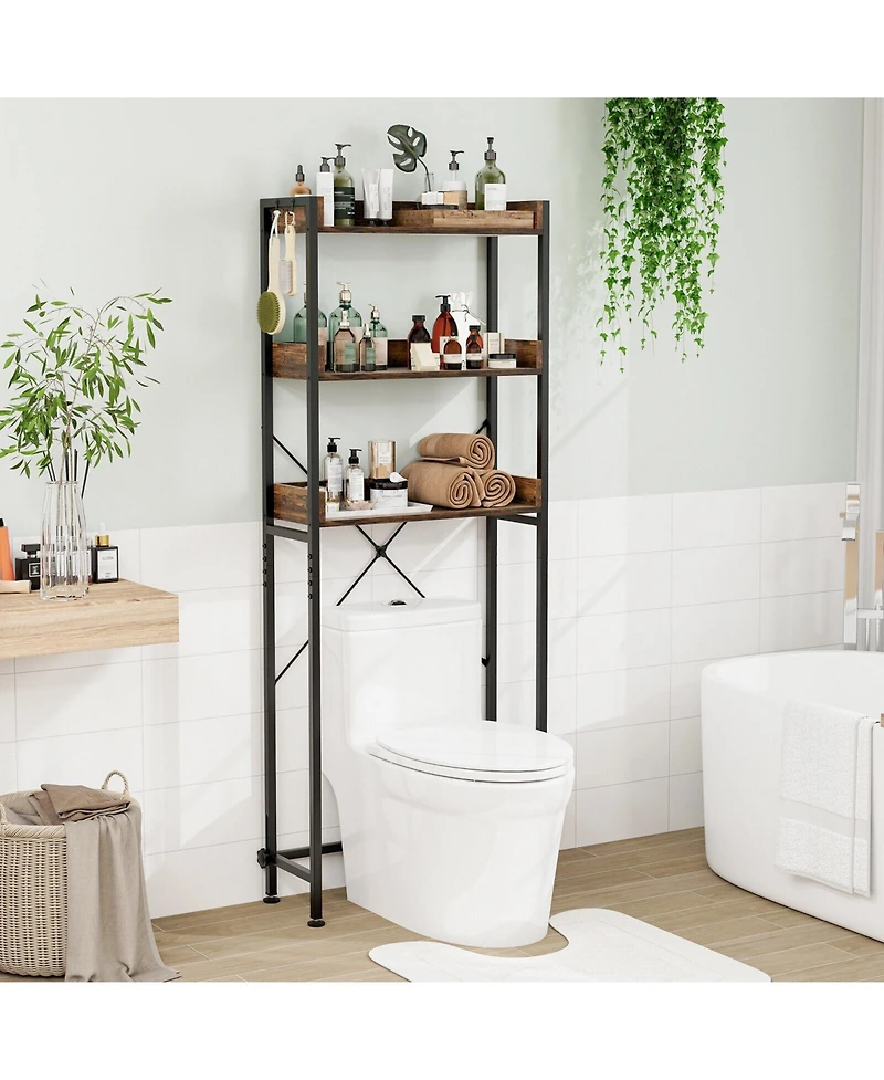 sumyeg Over The bath fixture Storage Rack with Hooks and Adjustable Bottom Bar Organizer