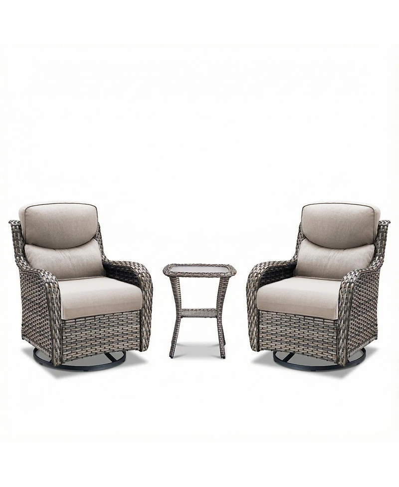 Pocassy Outdoor Swivel Glider Rocker Chairs with 5-in Cushion - 3 Piece Patio Furniture Set, Patio Bistro Sets with Tempered Glass Side Table
