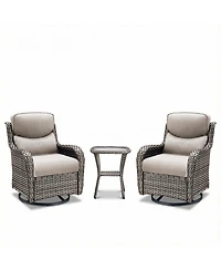 Pocassy Outdoor Swivel Glider Rocker Chairs with 5-in Cushion - 3 Piece Patio Furniture Set, Patio Bistro Sets with Tempered Glass Side Table
