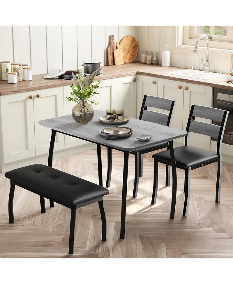 gaomon 4-Piece Farmhouse Dining Set with 2 Chairs and Bench for Small Spaces