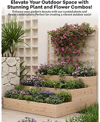 Xo 3-Tier Wooden Raised Garden Bed with Trellis, Vertical Planter Box with Drainage for Vegetables Flowers Herbs Patio
