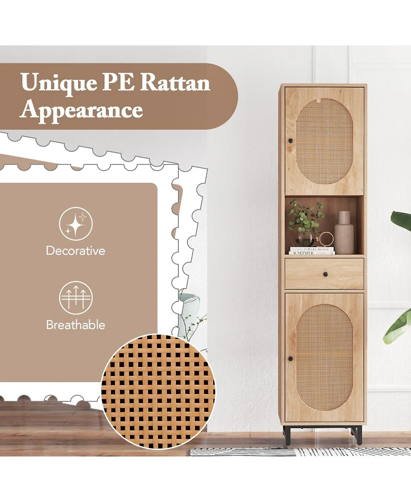 Volenca 67 Inch Tall Bathroom Cabinet Pe Rattan Floor Cabinet with 2 Doors