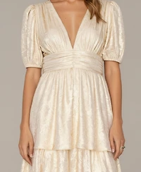 Modenaire Women's Lucille Metallic Puff-Sleeve Tiered Maxi Dress