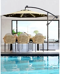 Xo 10 Ft Offset Patio Umbrella with Solar Led Lights, Cantilever Outdoor Umbrella with Infinite Tilt and Cross Base, 32 Led Lights Uv Protection Shade
