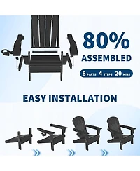 Xo 2 Pcs All Weather Resistent Outdoor Patio Chair, Folding Adirondack Chair with Cup Holder, Black