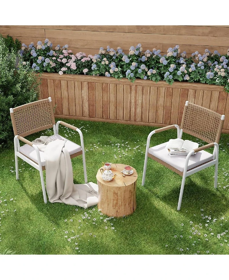 Xo Set of 2 Patio Wicker Chairs, Rattan Chairs with Metal Frame for Outdoor, Lawn, Deck, Porch, Balcony