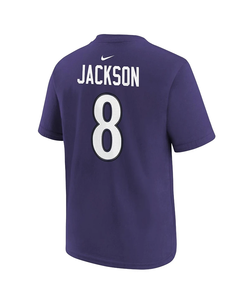 Nike Big Boys and Girls Lamar Jackson Purple Baltimore Ravens Player Name & Number T-Shirt