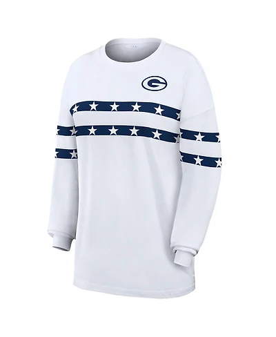 Wear by Erin Andrews Women's White Green Bay Packers Americana Stripe Long Sleeve T-Shirt