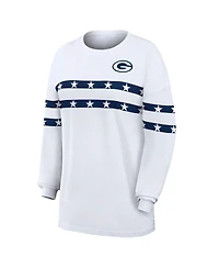 Wear by Erin Andrews Women's White Green Bay Packers Americana Stripe Long Sleeve T-Shirt