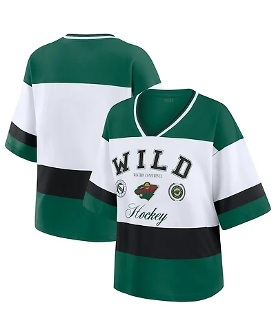 Wear by Erin Andrews Women's Green/White Minnesota Wild Jersey Style T-Shirt