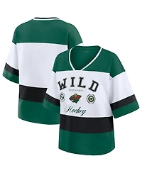 Wear by Erin Andrews Women's Green/White Minnesota Wild Jersey Style T-Shirt