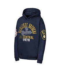 Outerstuff Big Boys and Girls Navy Milwaukee Brewers Premium Sweep Fleece Hoodie