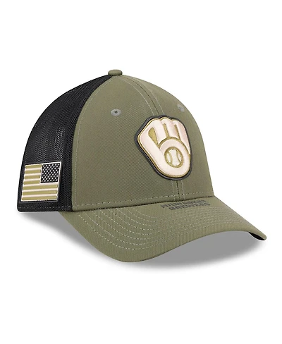 New Era Men's Olive Milwaukee Brewers 2026 Armed Forces Day 39THIRTY M-Crown Flex Hat