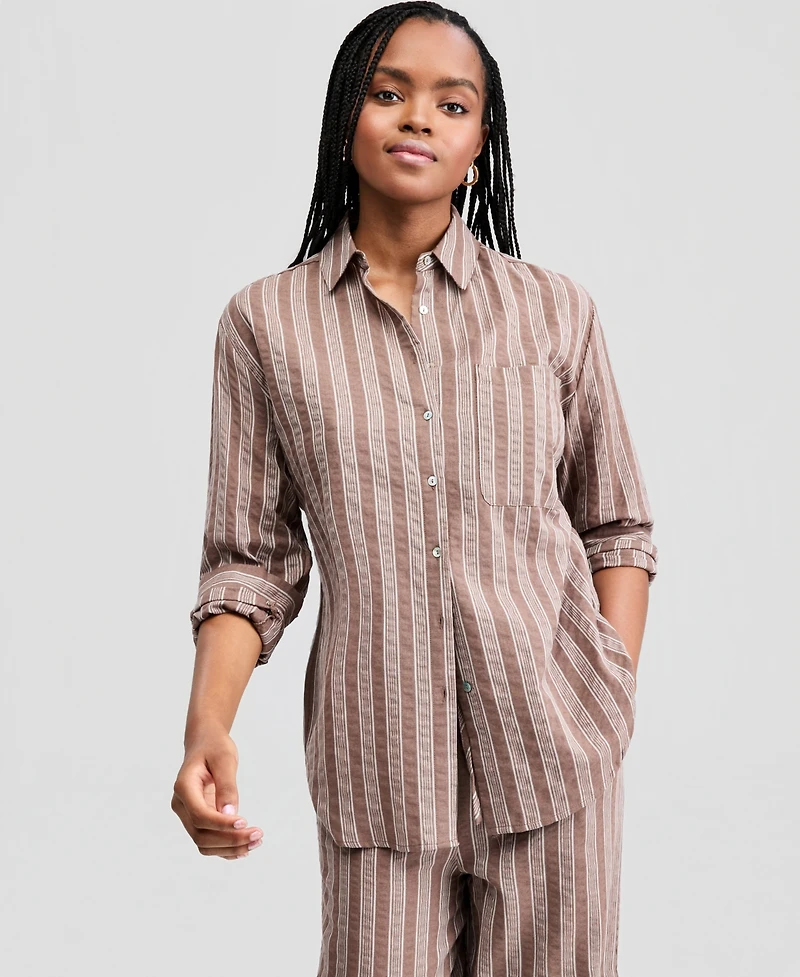 And Now This Women's Oversized Striped Shirt, Macy's Exclusive