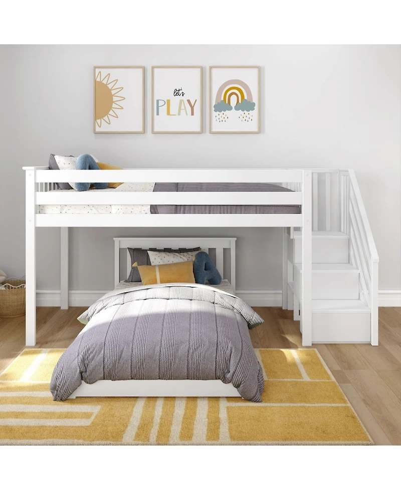 Max & Lily Twin-Size Low Loft With Stairs, with Classic Twin Floor Bed
