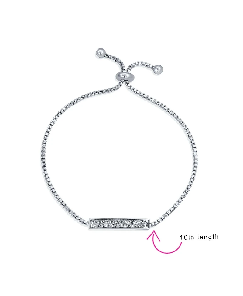 Bling Jewelry Elegant Cubic Zirconia Pave Cz Bar Bolo Bracelet Adjustable Sliding Clasp Bracelet