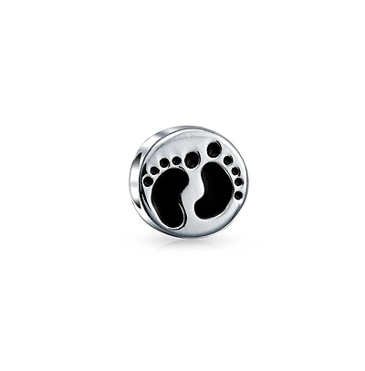 Bling Jewelry New Mother Family Tiny Feet Foot Prints Charm Bead .925 Sterling Silver Fits European Bracelet
