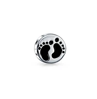 Bling Jewelry New Mother Family Tiny Feet Foot Prints Charm Bead .925 Sterling Silver Fits European Bracelet