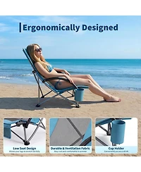 gaomon 2 Pack Folding Portable High Beach Chair with Cup Holder, Storage Pocket and Carry Bag for Camping, Beach, Travel