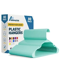 Lifemaster Heavy-duty aqua plastic hangers with non-slip shoulder grooves space-saving design holds up to 5 Pounds. Pack of 80 for organizing clothes