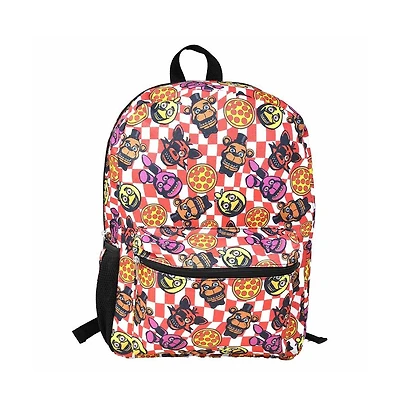 Bioworld Five Nights at Freddy's 16 Inch Checkered with Pizza Nylon School Backpack for Kids, with a front Pocket