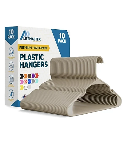 Lifemaster heavy-duty plastic hangers with non-slip grooves and space-saving design hold 5 Pounds and are ideal for clothes and dresses Pack of