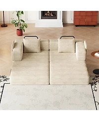 Clihome 72.4" Convertible Sofa Bed, Premium Corduroy Sleeper with Side Storage Pockets