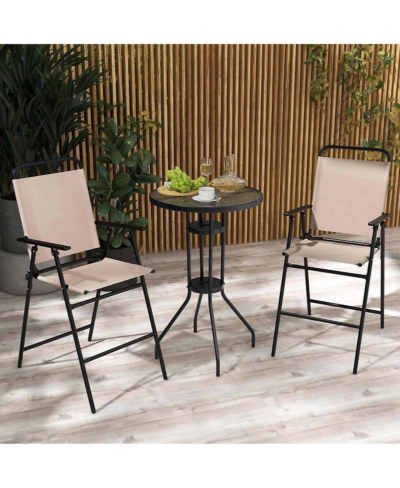 Costwayv 3PCS Patio Bistro Set Folding Chairs Round Bar Table with 1.6'' Umbrella Hole Yard