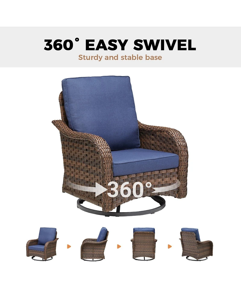 Pocassy 5 Pieces Patio Furniture Set, Outdoor Wicker Sofa Couch with Swivel Chairs Fire Pit Table, High Back All Weather Modern Conversation Sets