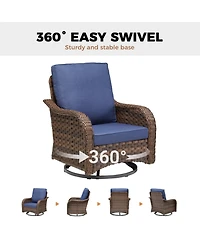 Pocassy 5 Pieces Patio Furniture Set, Outdoor Wicker Sofa Couch with Swivel Chairs Fire Pit Table, High Back All Weather Modern Conversation Sets